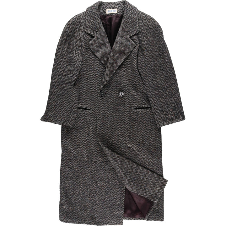 JGHOOK Color Nep Herringbone Wool Long Coat, Men's Size Medium, Vintage wool gray type Vintage Second Hand