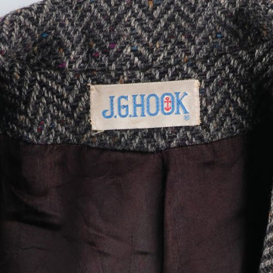 JGHOOK Color Nep Herringbone Wool Long Coat, Men's Size Medium, Vintage wool gray type Vintage Second Hand