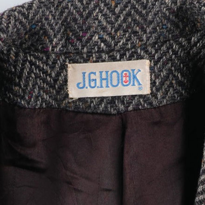 JGHOOK Color Nep Herringbone Wool Long Coat, Men's Size Medium, Vintage wool gray type Vintage Second Hand