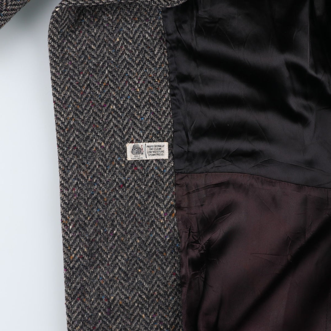 JGHOOK Color Nep Herringbone Wool Long Coat, Men's Size Medium, Vintage wool gray type Vintage Second Hand