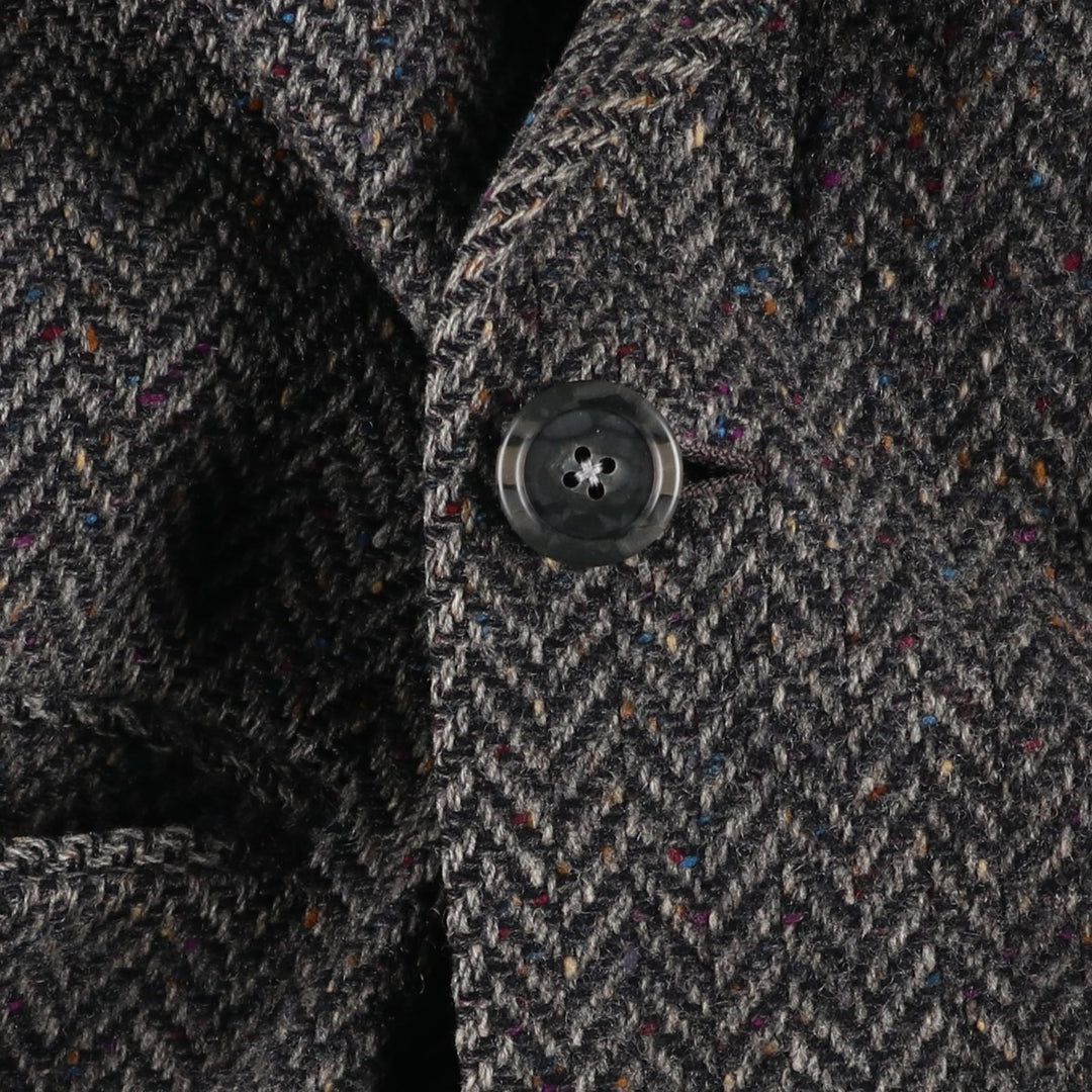 JGHOOK Color Nep Herringbone Wool Long Coat, Men's Size Medium, Vintage wool gray type Vintage Second Hand