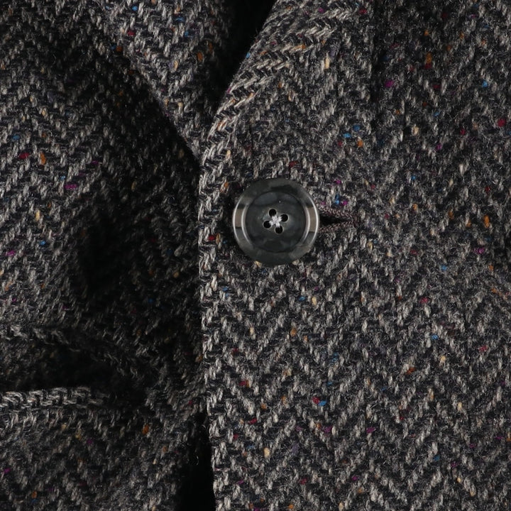 JGHOOK Color Nep Herringbone Wool Long Coat, Men's Size Medium, Vintage wool gray type Vintage Second Hand