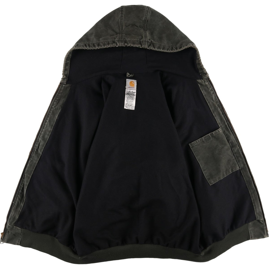 00'S Carhartt Active Jacket Duck Full Zip Hoodie Men's XL cotton Khaki type Vintage Second Hand