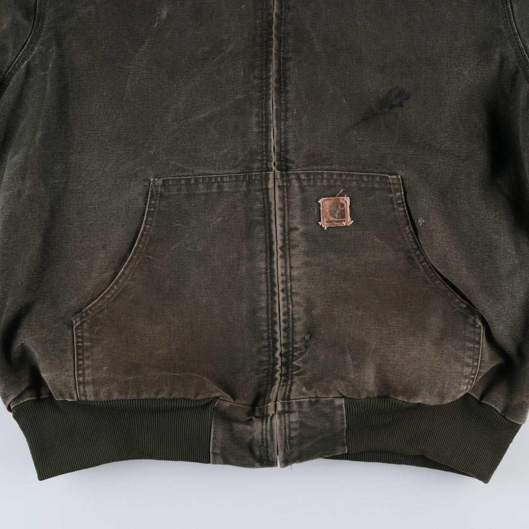 00'S Carhartt Active Jacket Duck Full Zip Hoodie Men's XL cotton Khaki type Vintage Second Hand