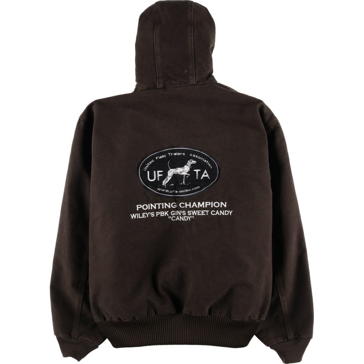 Carhartt Active Jacket, Dog Print, Padded Duck Full-Zip Hoodie, Men's Size L cotton brown type Vintage Second Hand