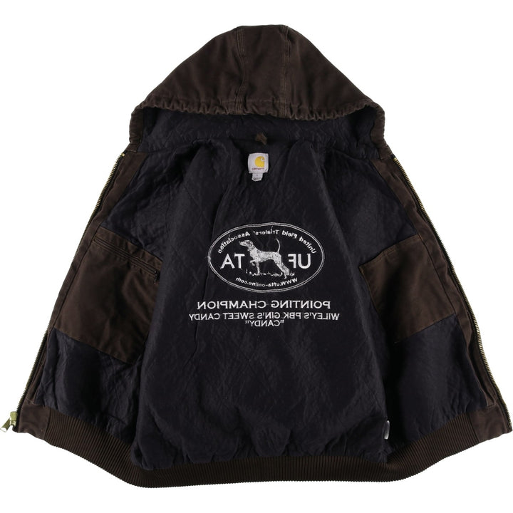 Carhartt Active Jacket, Dog Print, Padded Duck Full-Zip Hoodie, Men's Size L cotton brown type Vintage Second Hand