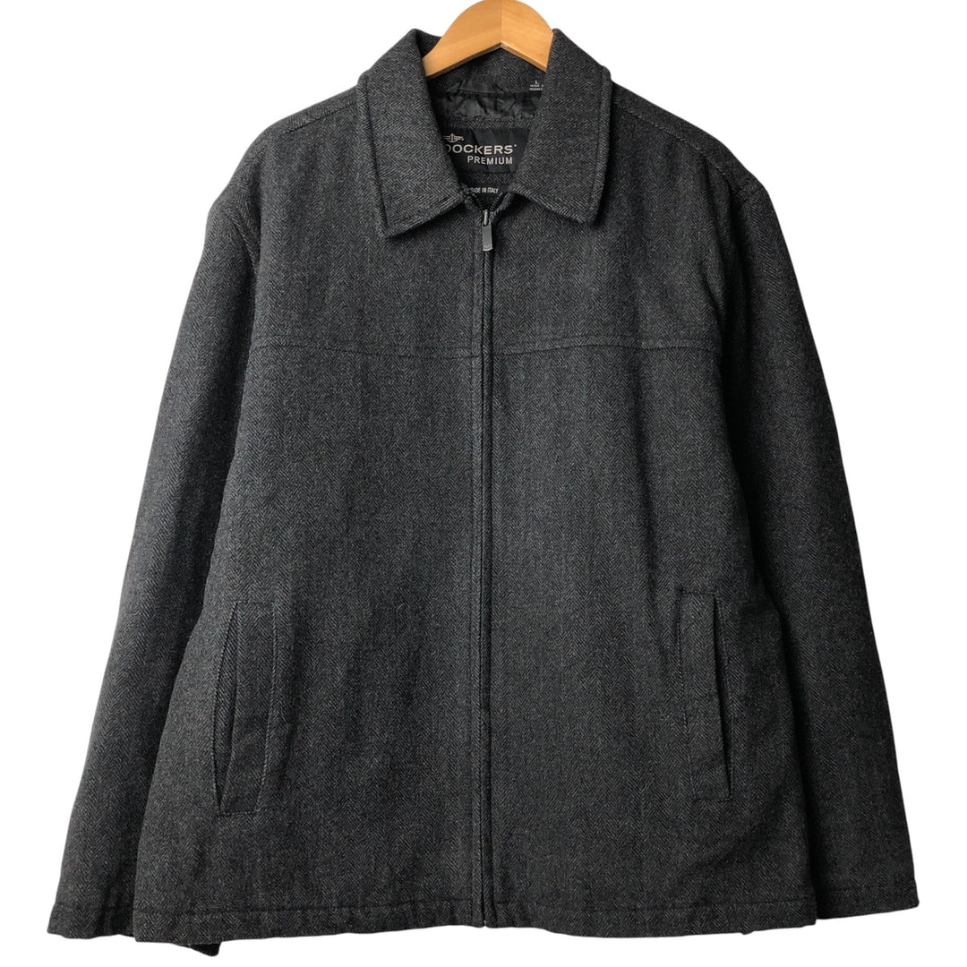 Dockers Premium Padded Herringbone Wool Sports Jacket, Men's Size L wool Charcoal Vintage Second Hand