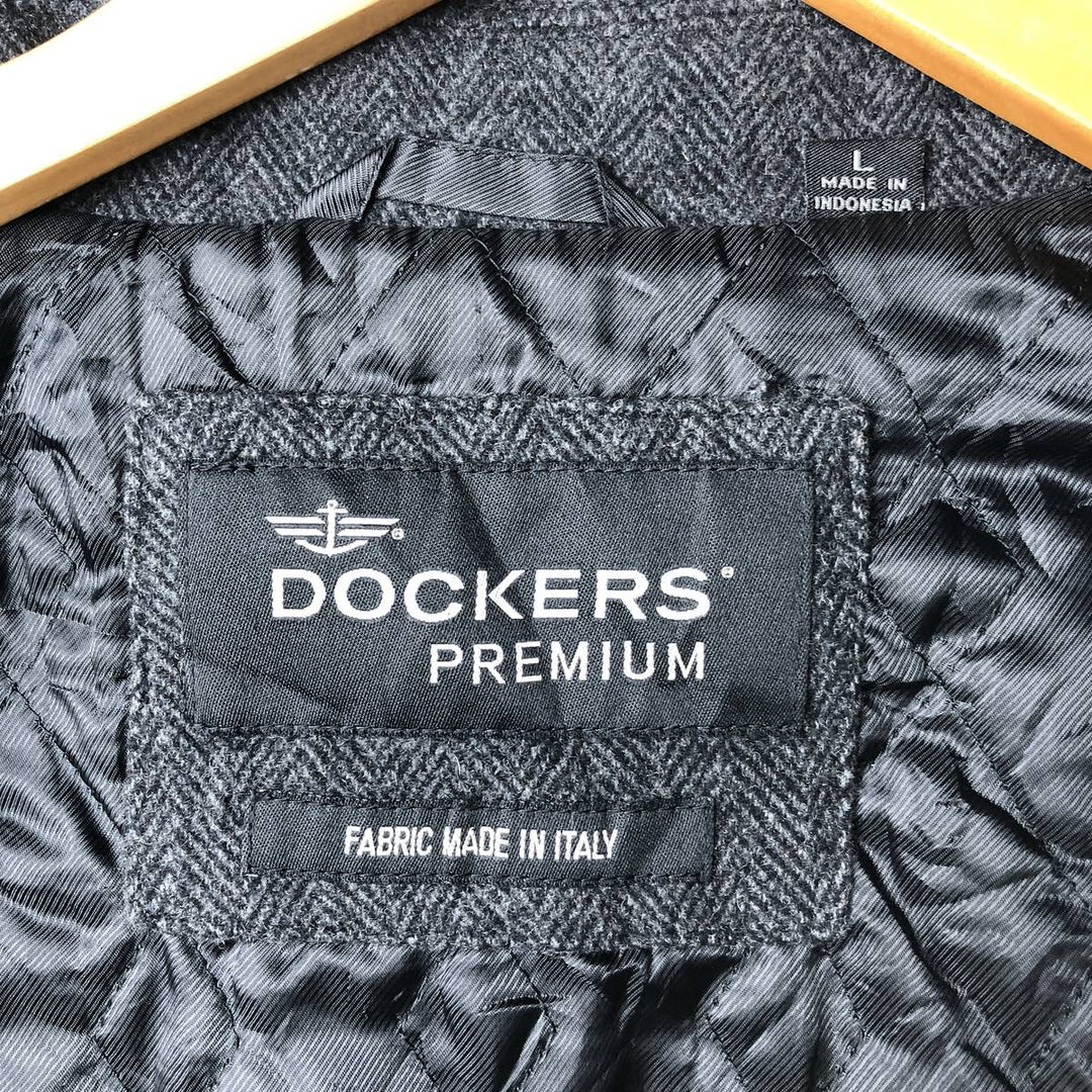 Dockers Premium Padded Herringbone Wool Sports Jacket, Men's Size L wool Charcoal Vintage Second Hand