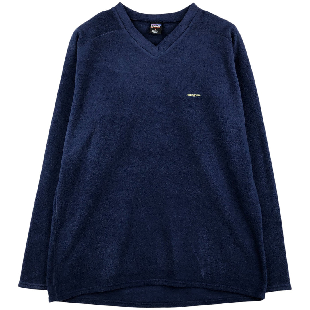 2000'S Patagonia Capilene V-neck fleece top (43425FA00), Made in USA, Men's Size L polyester navy blue type Vintage Second Hand
