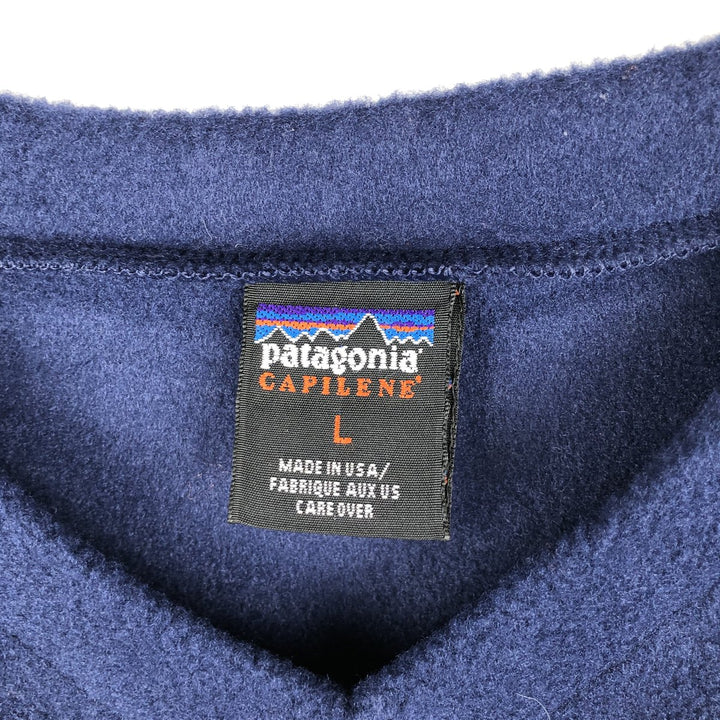 2000'S Patagonia Capilene V-neck fleece top (43425FA00), Made in USA, Men's Size L polyester navy blue type Vintage Second Hand