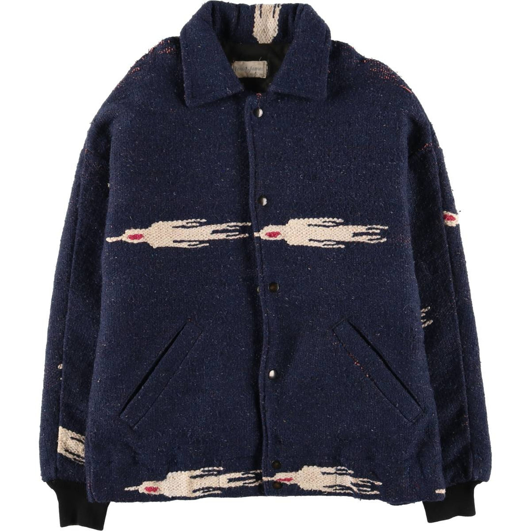 Vintage David James Native American Pattern wool jacket, made in the USA, men's size L. unclear navy blue type Vintage Second Hand