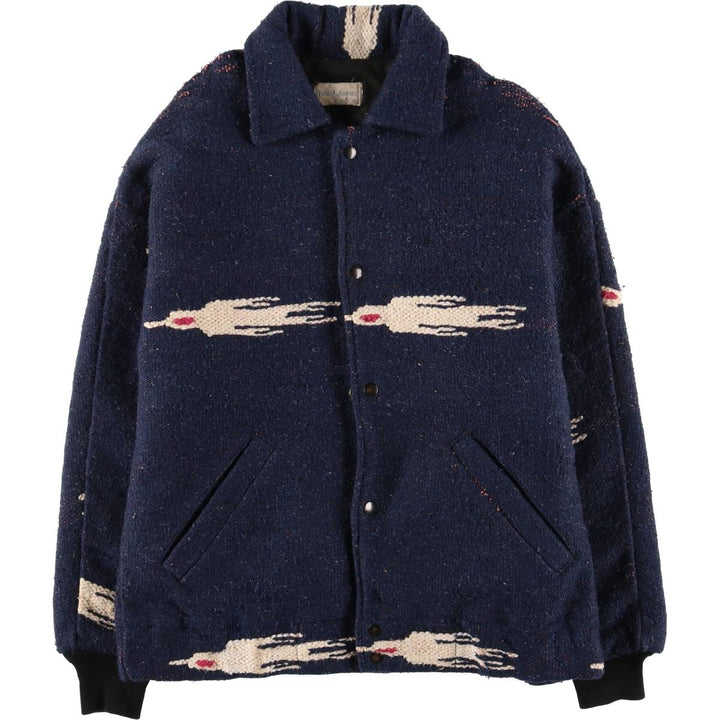 Vintage David James Native American Pattern wool jacket, made in the USA, men's size L. unclear navy blue type Vintage Second Hand