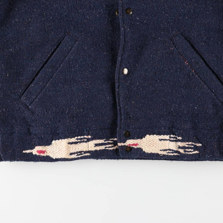 Vintage David James Native American Pattern wool jacket, made in the USA, men's size L. unclear navy blue type Vintage Second Hand
