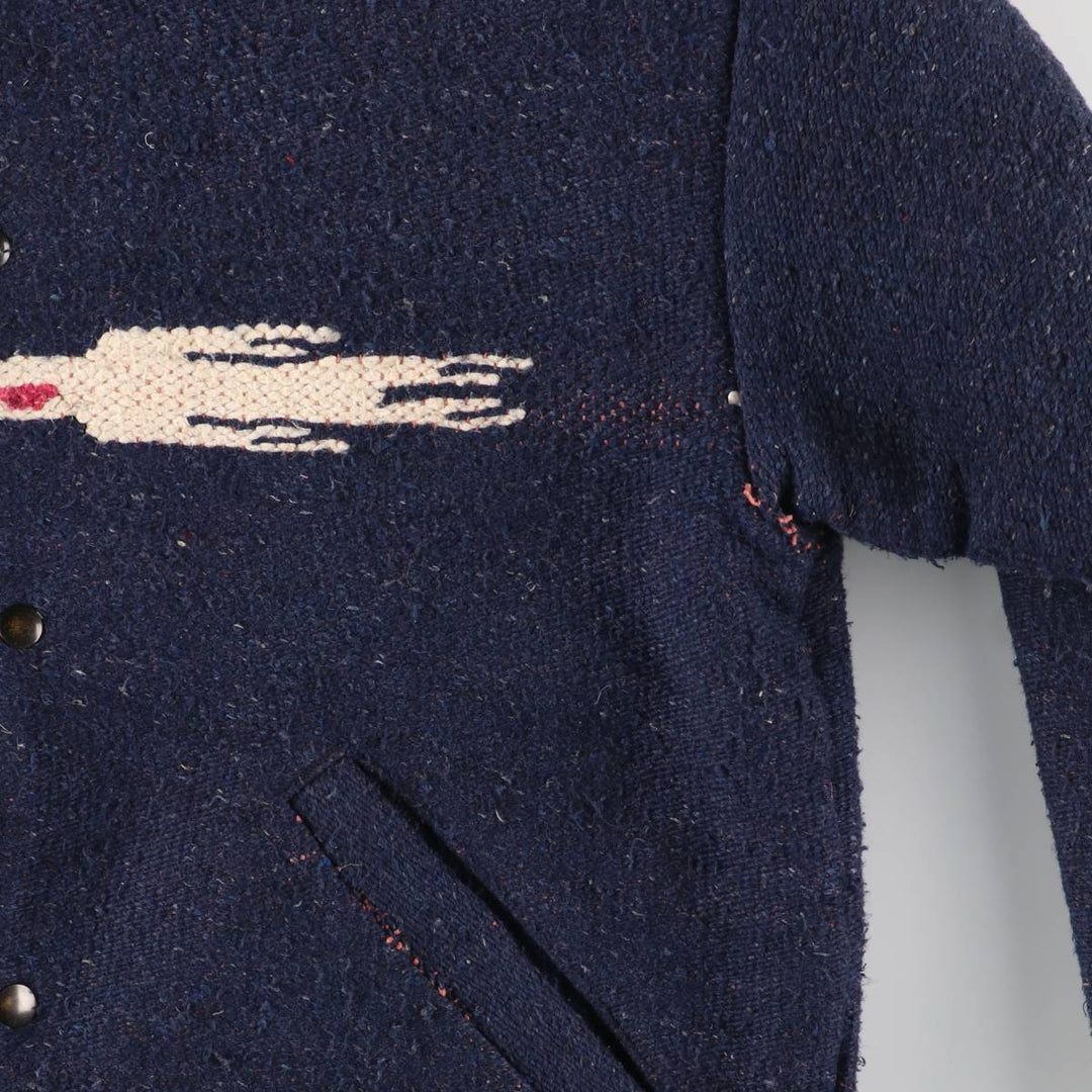 Vintage David James Native American Pattern wool jacket, made in the USA, men's size L. unclear navy blue type Vintage Second Hand