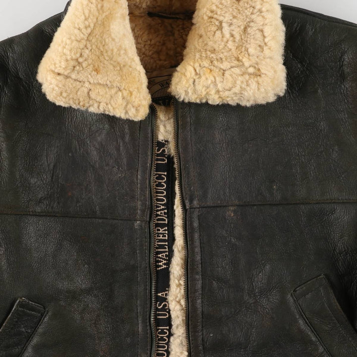 Walter Davoucci B-3 Type Sheepskin Mouton Flight Jacket, Women's Size Small Genuine Leather Sheepskin black type Vintage Second Hand