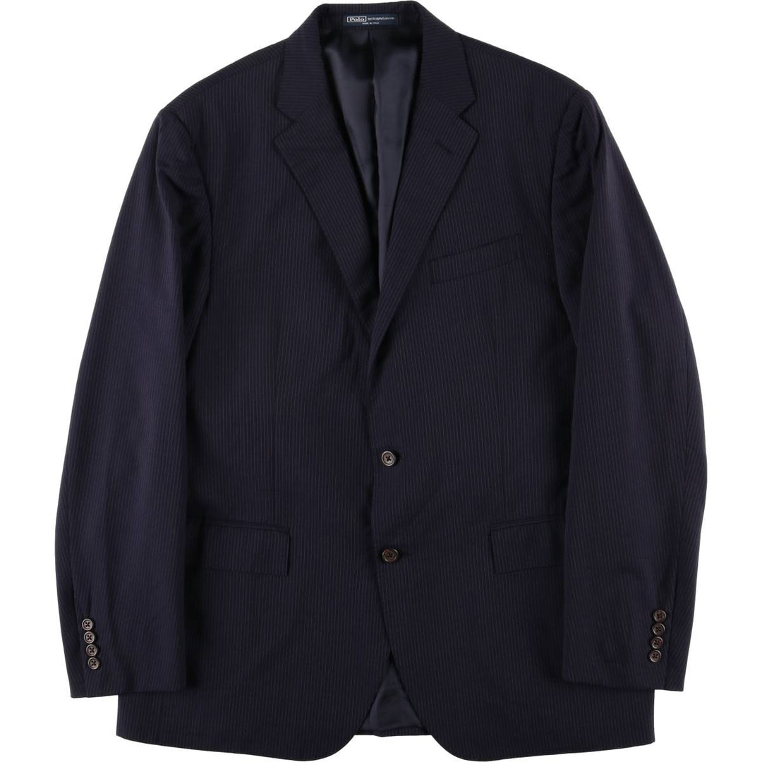 Ralph Lauren POLO by Ralph Lauren Striped Wool Tailored Jacket, Made in Italy, Men's Size L wool navy blue type Vintage Second Hand
