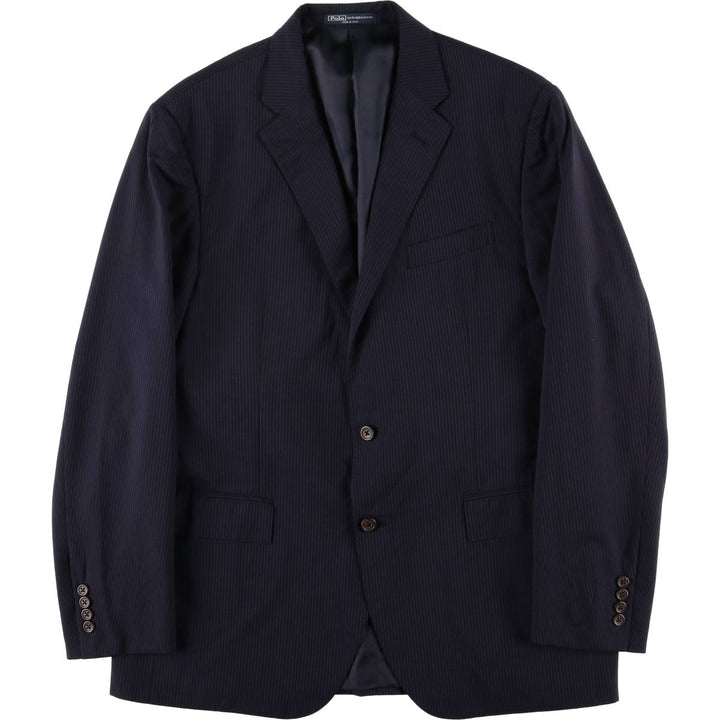 Ralph Lauren POLO by Ralph Lauren Striped Wool Tailored Jacket, Made in Italy, Men's Size L wool navy blue type Vintage Second Hand