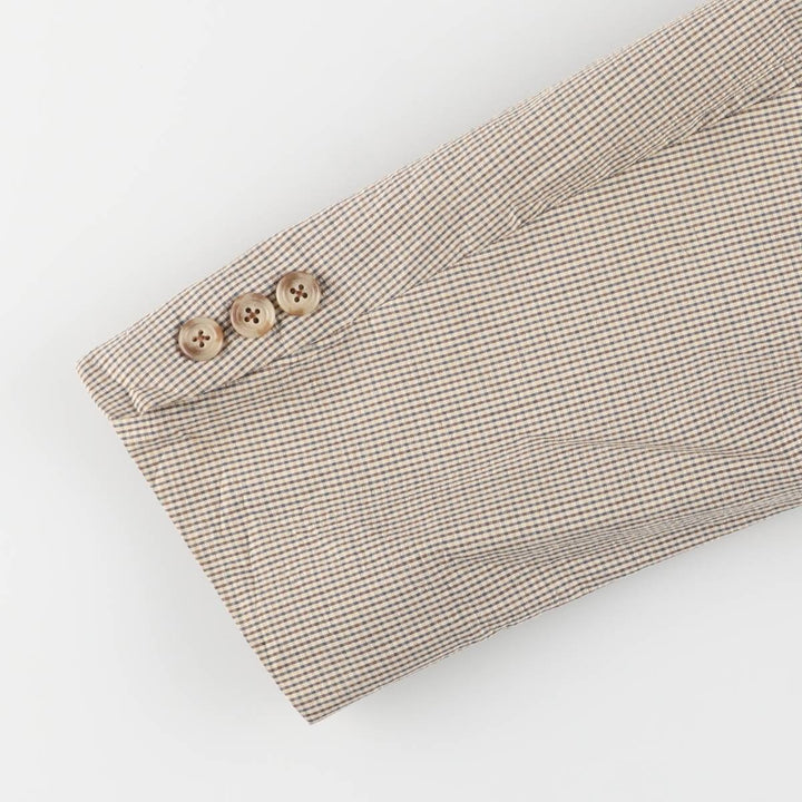 1980'S Brooks Brothers Check Pattern Tailored Jacket, Made in USA, Men's Size L unclear Beige type Vintage Second Hand