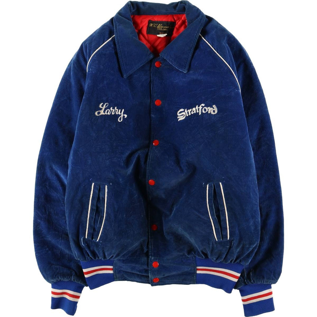 WC Browns Sons TAILORS Collared Padded Corduroy Button-Down Varsity Jacket, Men's XL unclear blue type Vintage Second Hand