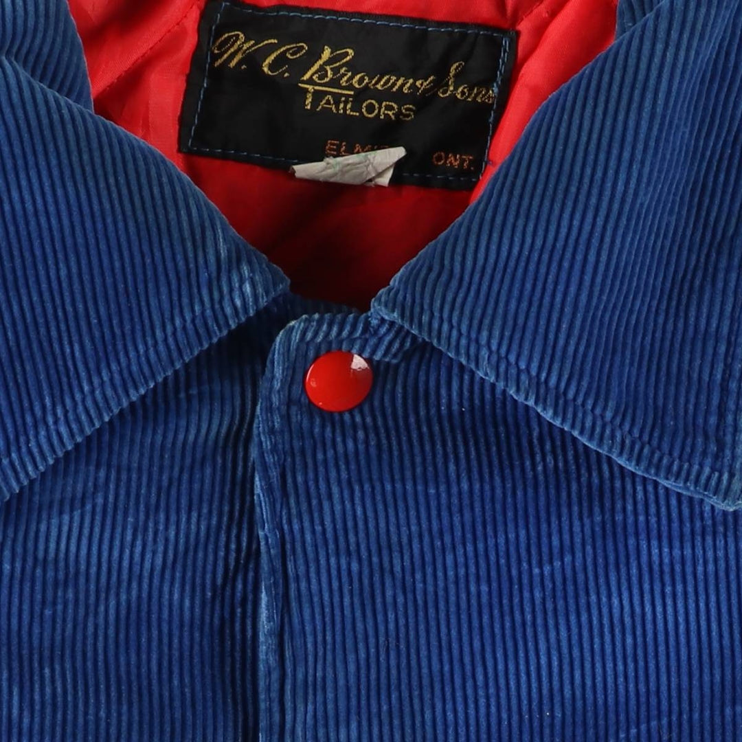 WC Browns Sons TAILORS Collared Padded Corduroy Button-Down Varsity Jacket, Men's XL unclear blue type Vintage Second Hand