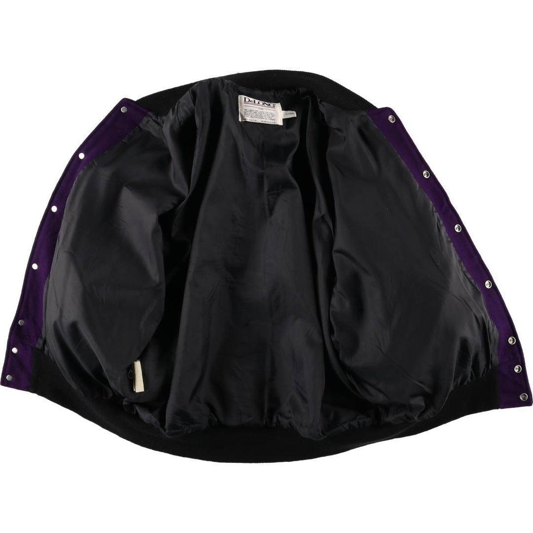 90'S DeLONG Wool Varsity Jacket, Award Jacket, Made in USA, Men's XL, Vintage Recycled wool purple type Vintage Second Hand