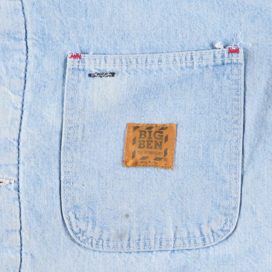 70s~80'S Wrangler BIG BEN denim coveralls made in USA, men's size L, vintage unclear blue type Vintage Second Hand
