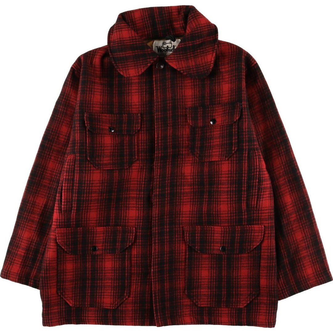 Vintage 1970'S WOOLRICH buffalo check wool hunting jacket, men's size XL wool red type Vintage Second Hand