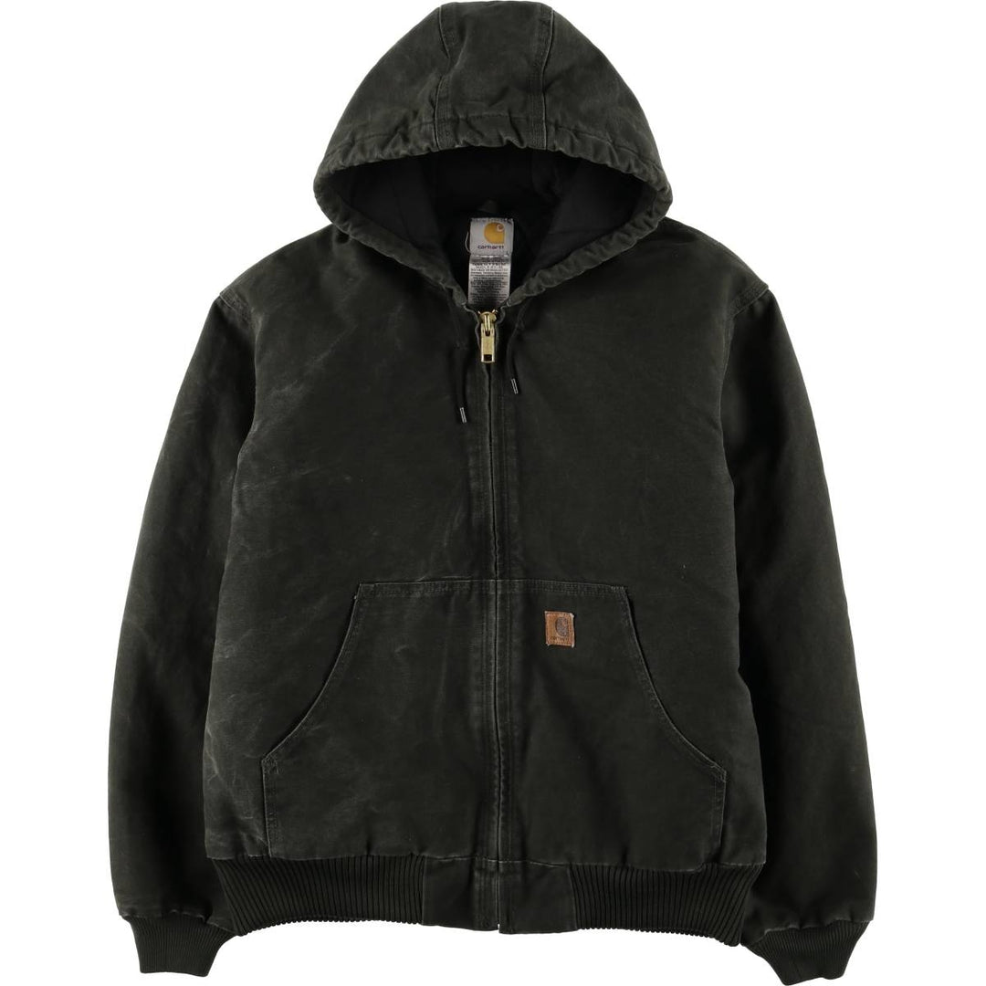 00'S Carhartt Active Jacket, Padded Duck Full Zip Hoodie, Men's Size L cotton Khaki type Vintage Second Hand