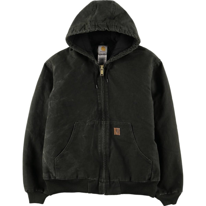 00'S Carhartt Active Jacket, Padded Duck Full Zip Hoodie, Men's Size L cotton Khaki type Vintage Second Hand