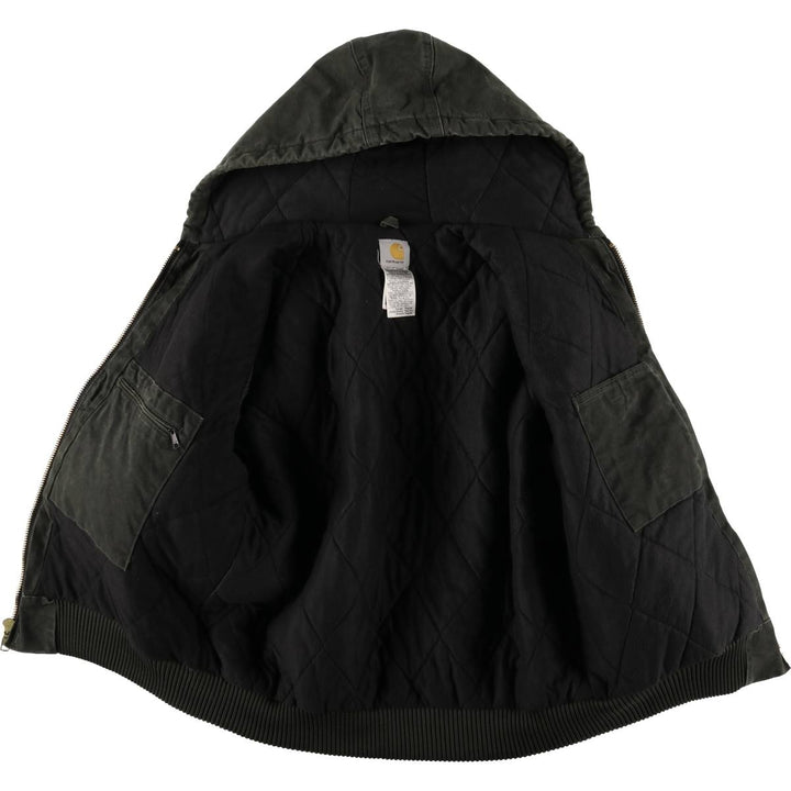 00'S Carhartt Active Jacket, Padded Duck Full Zip Hoodie, Men's Size L cotton Khaki type Vintage Second Hand