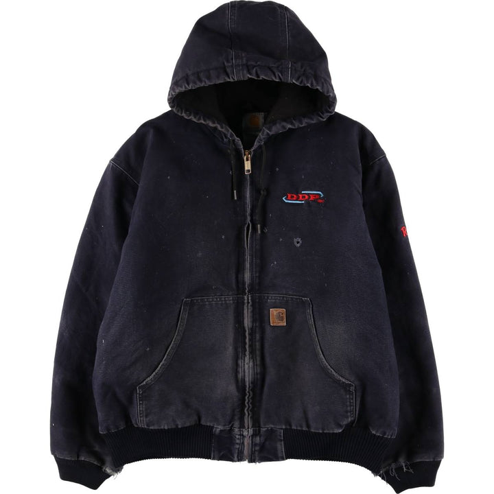 2000'S Carhartt Active Jacket, Padded Duck Full Zip Hoodie, Men's Size XL cotton navy blue type Vintage Second Hand