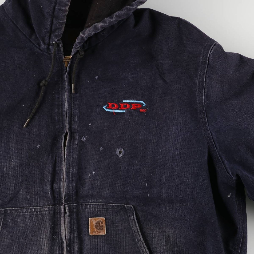 2000'S Carhartt Active Jacket, Padded Duck Full Zip Hoodie, Men's Size XL cotton navy blue type Vintage Second Hand