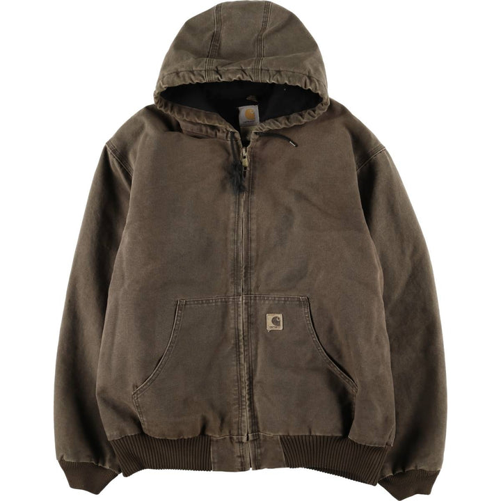 2000'S Carhartt Active Jacket, Padded Duck Full Zip Hoodie, Men's Size XL cotton brown type Vintage Second Hand