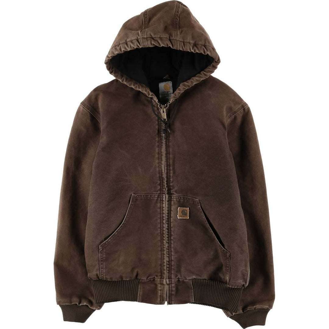 2000'S Carhartt Active Jacket, Padded Duck Full Zip Hoodie, Men's Size Small cotton brown type Vintage Second Hand