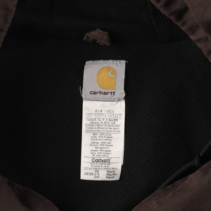 00'S Carhartt Active Jacket Duck Full Zip Hoodie Men's XXL cotton brown type Vintage Second Hand