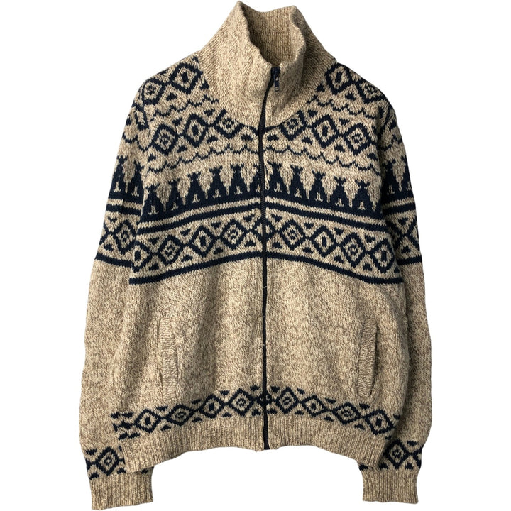 LLBean Driver's Knit Sweater, All-Over Print, Made in USA, Men's Size L wool Beige type Vintage Second Hand