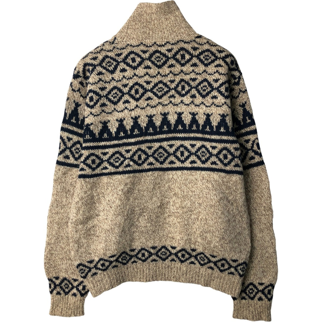 LLBean Driver's Knit Sweater, All-Over Print, Made in USA, Men's Size L wool Beige type Vintage Second Hand