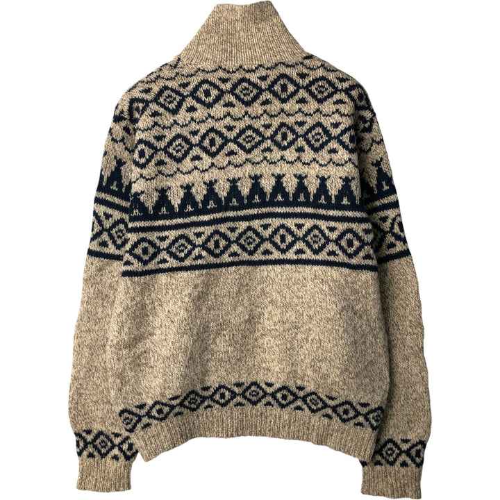 LLBean Driver's Knit Sweater, All-Over Print, Made in USA, Men's Size L wool Beige type Vintage Second Hand