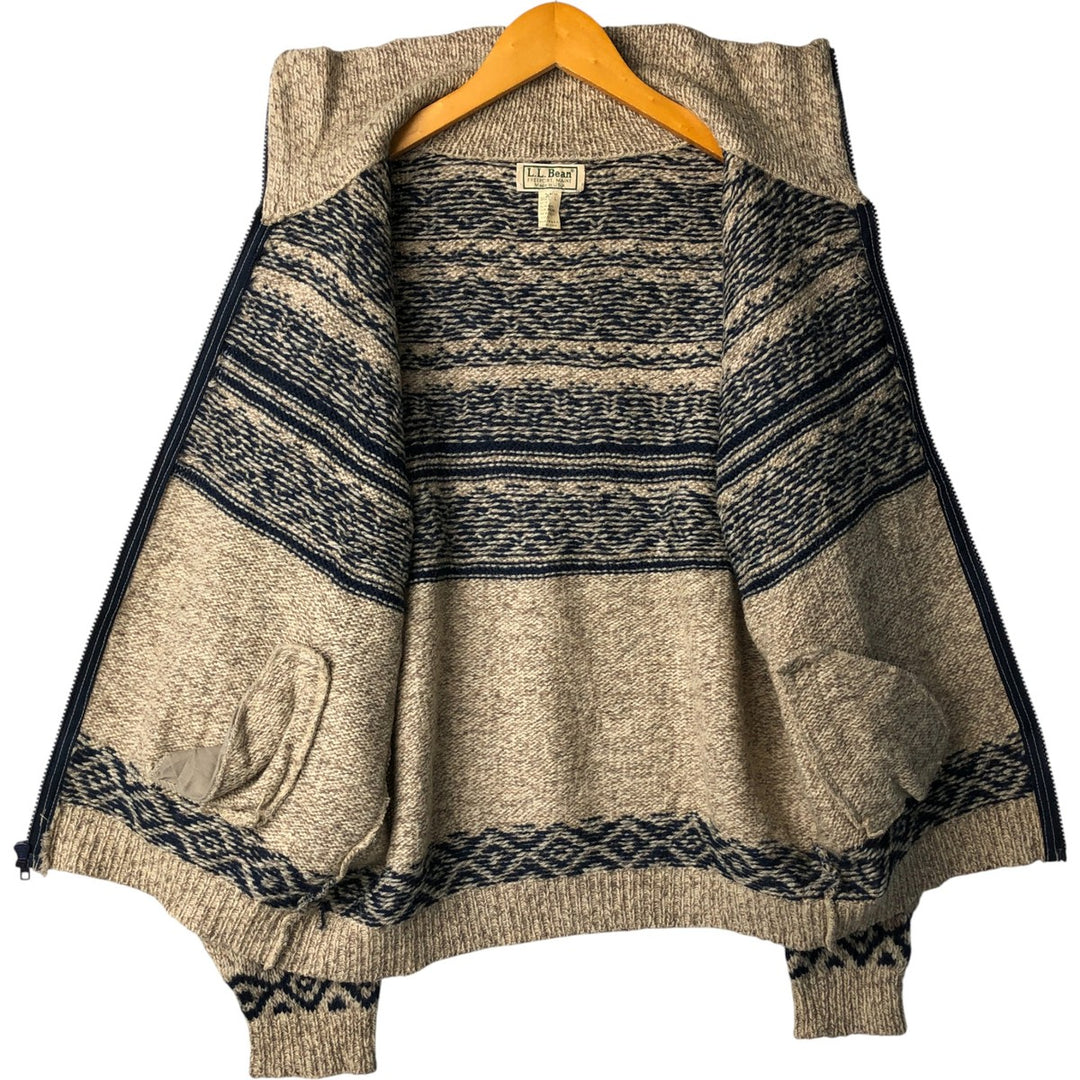 LLBean Driver's Knit Sweater, All-Over Print, Made in USA, Men's Size L wool Beige type Vintage Second Hand