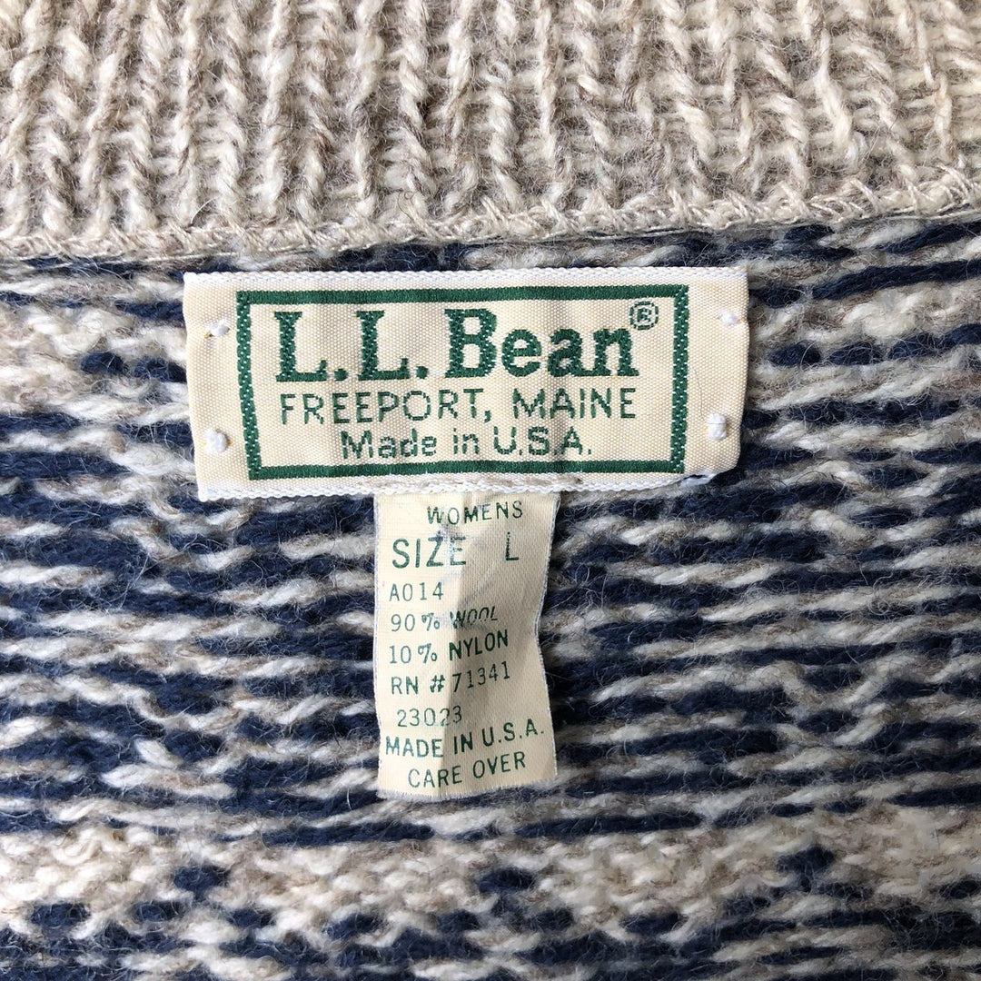 LLBean Driver's Knit Sweater, All-Over Print, Made in USA, Men's Size L wool Beige type Vintage Second Hand