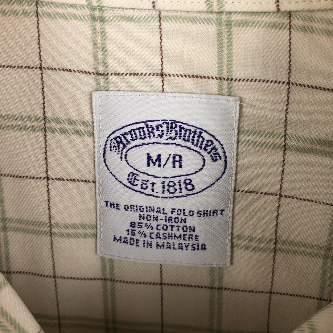 Brooks Brothers Est. 1818 Check Pattern Long Sleeve Button-Down Check Shirt, Men's Size Medium cotton unbleached Vintage Second Hand