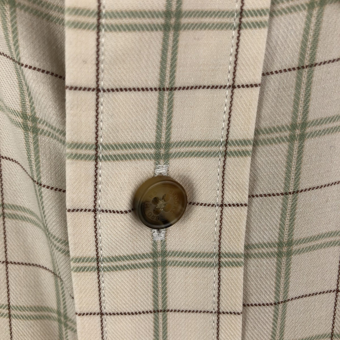 Brooks Brothers Est. 1818 Check Pattern Long Sleeve Button-Down Check Shirt, Men's Size Medium cotton unbleached Vintage Second Hand