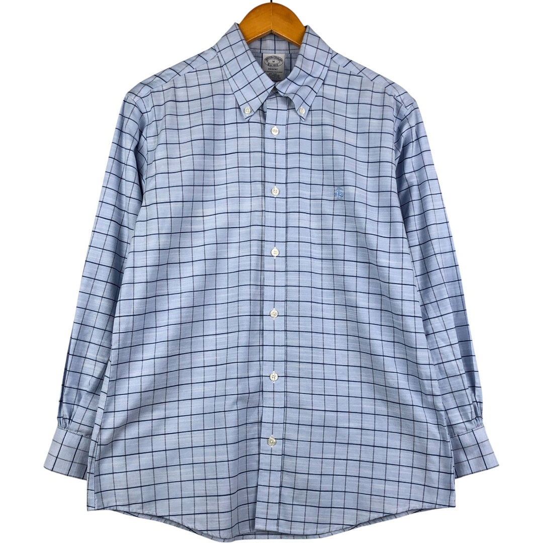 Brooks Brothers Est.1818 REGENT Long Sleeve Button-Down Check Shirt, Men's Size M Supima Cotton Blue type light blue Vintage Second Hand