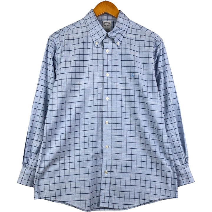 Brooks Brothers Est.1818 REGENT Long Sleeve Button-Down Check Shirt, Men's Size M Supima Cotton Blue type light blue Vintage Second Hand