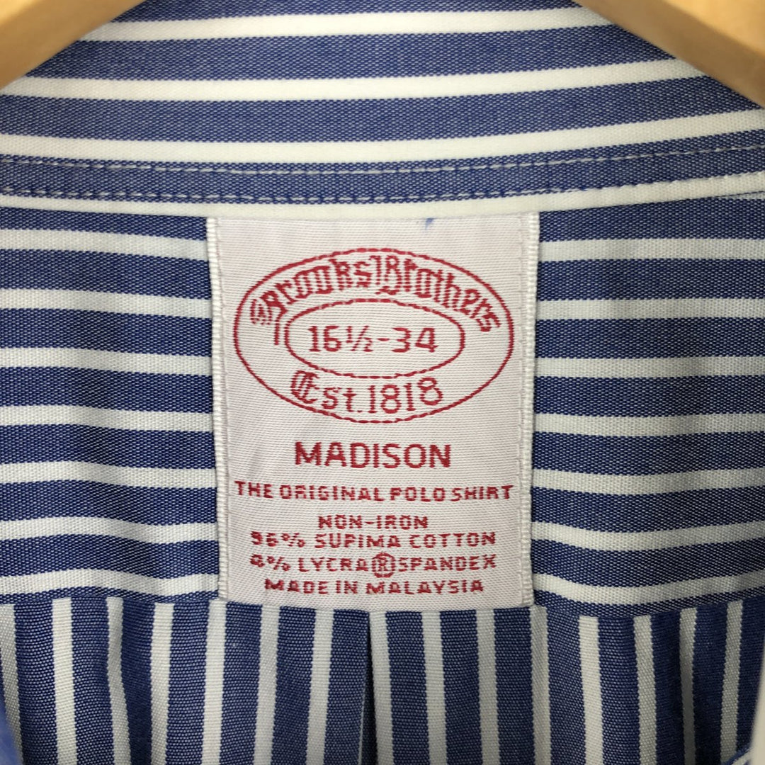 Brooks Brothers Est. 1818 MADISON Long Sleeve Button-Down Striped Shirt, Men's Size L Supima Cotton navy blue type Vintage Second Hand