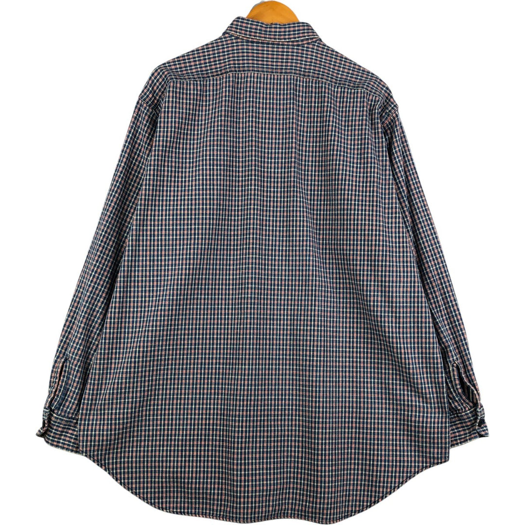 Vintage 90'S Ralph Lauren POLO SPORT long-sleeved flannel check shirt, men's size XL cotton Navy blue Vintage Second Hand