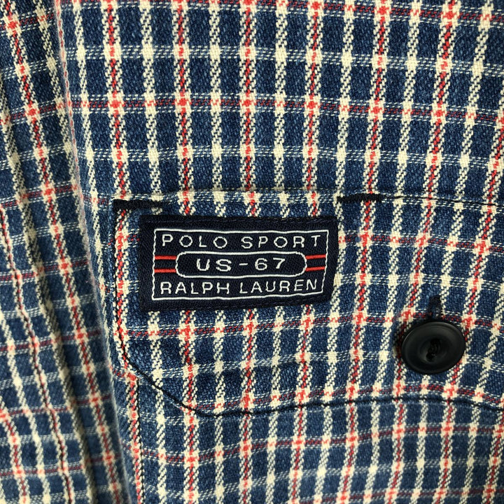 Vintage 90'S Ralph Lauren POLO SPORT long-sleeved flannel check shirt, men's size XL cotton Navy blue Vintage Second Hand
