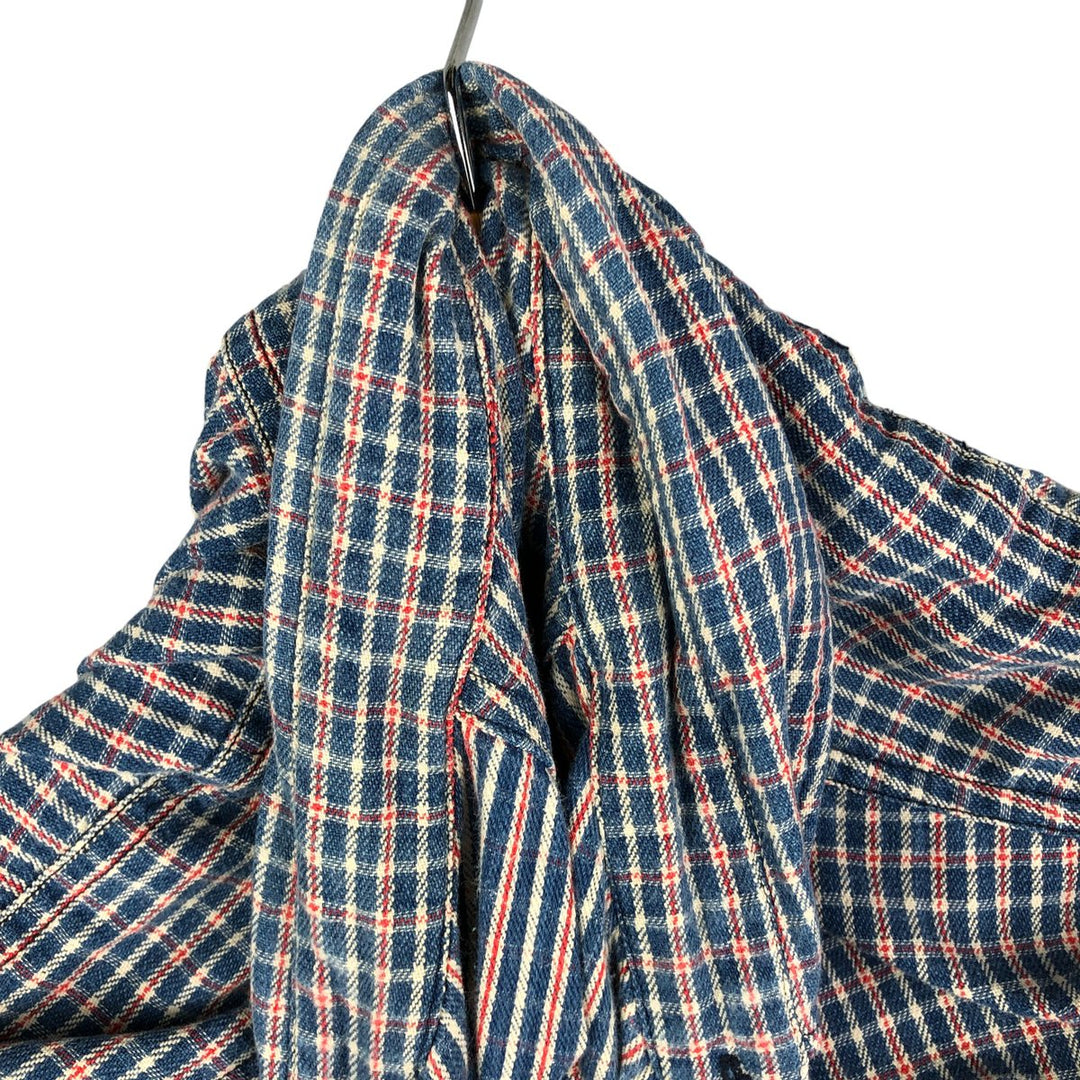 Vintage 90'S Ralph Lauren POLO SPORT long-sleeved flannel check shirt, men's size XL cotton Navy blue Vintage Second Hand