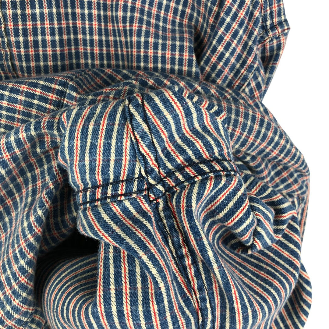 Vintage 90'S Ralph Lauren POLO SPORT long-sleeved flannel check shirt, men's size XL cotton Navy blue Vintage Second Hand