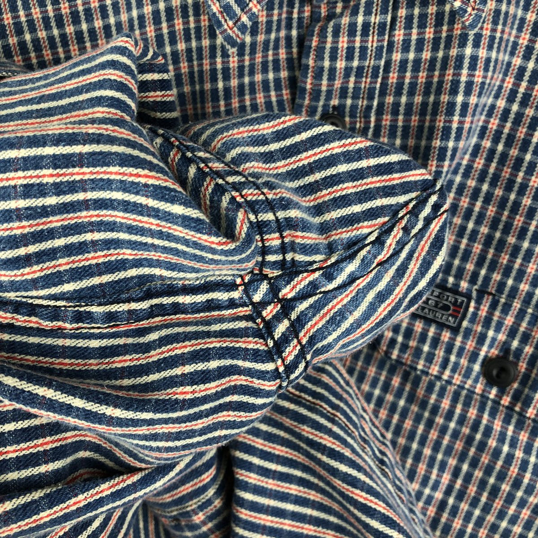 Vintage 90'S Ralph Lauren POLO SPORT long-sleeved flannel check shirt, men's size XL cotton Navy blue Vintage Second Hand